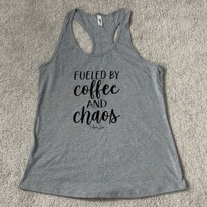 Gray Racerback Tank Top - 'Fueled by Coffee and Chaos' Graphic